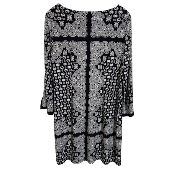 Chicos Black White Paisley Print Long‎ Sleeve Shift Whimsigoth Boho Dress Size 2 - Picture 2 of 10